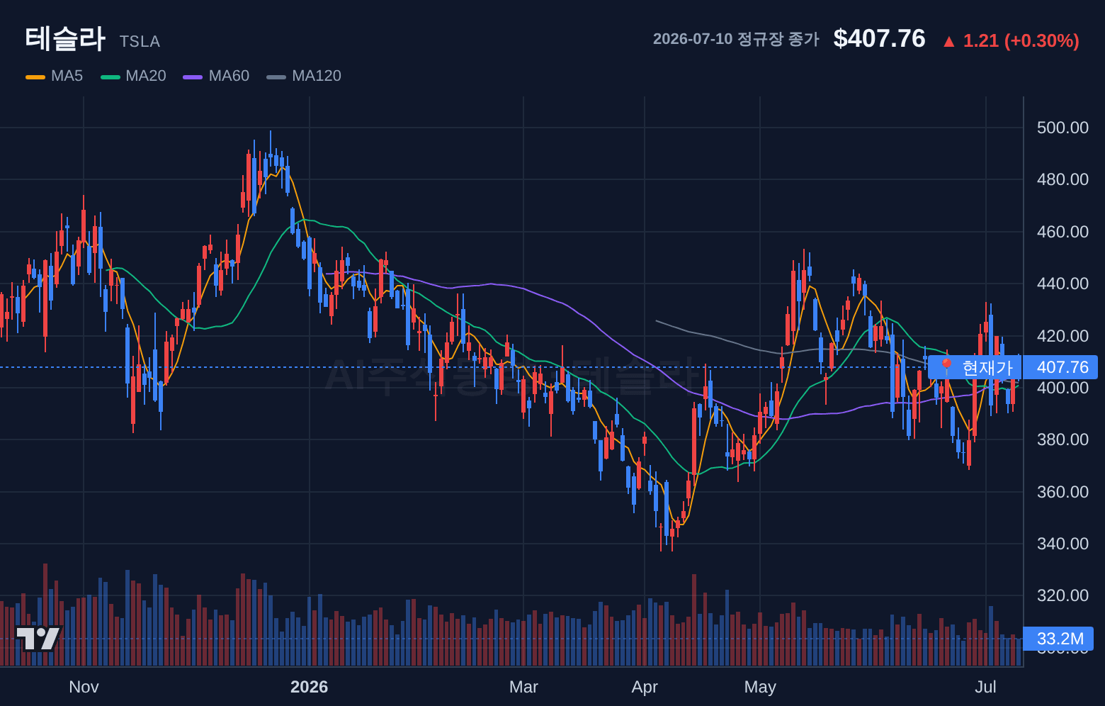 테슬라 (TSLA) 일봉 차트