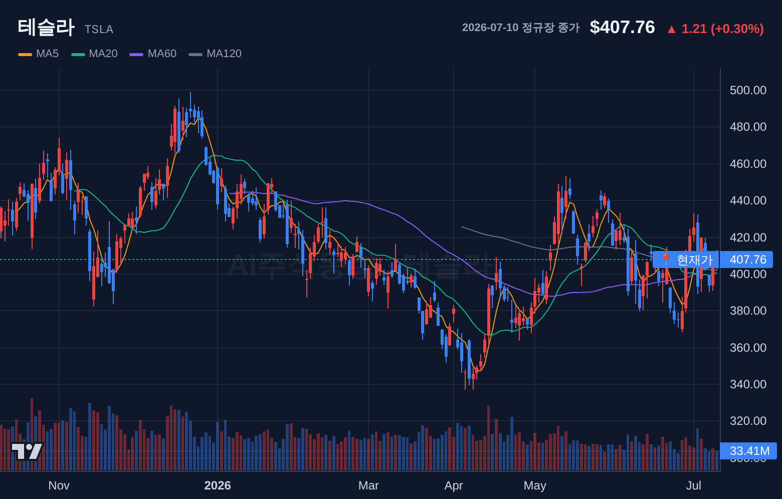 테슬라 (TSLA) 일봉 차트