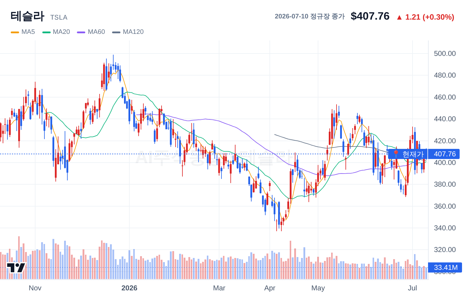 테슬라 (TSLA) 일봉 차트