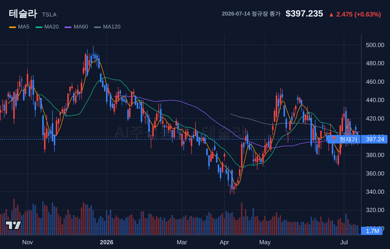 테슬라 (TSLA) 일봉 차트