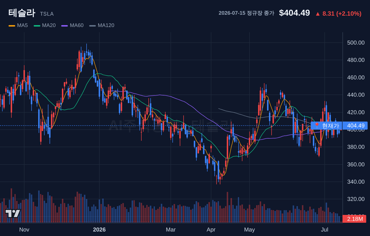 테슬라 (TSLA) 일봉 차트