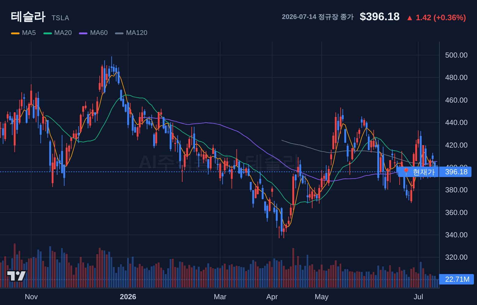 테슬라 (TSLA) 일봉 차트
