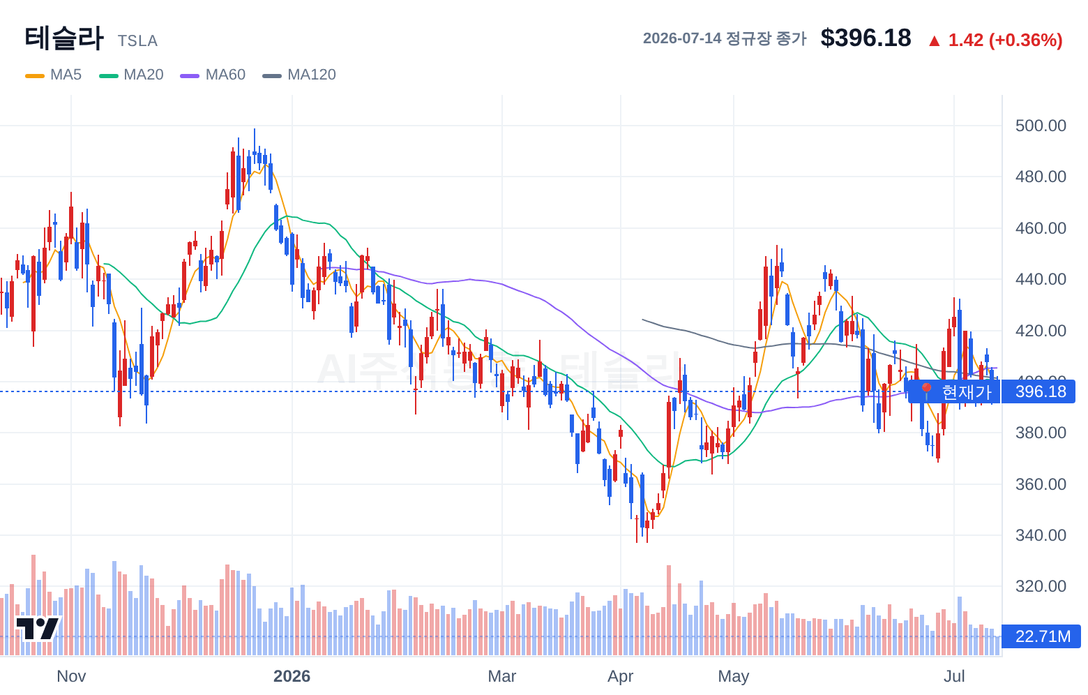테슬라 (TSLA) 일봉 차트