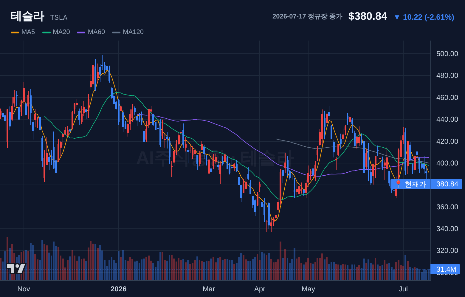테슬라 (TSLA) 일봉 차트