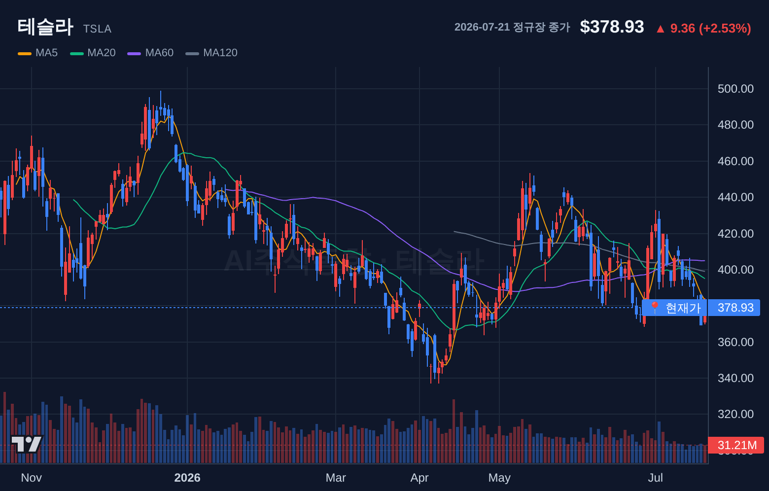 테슬라 (TSLA) 일봉 차트