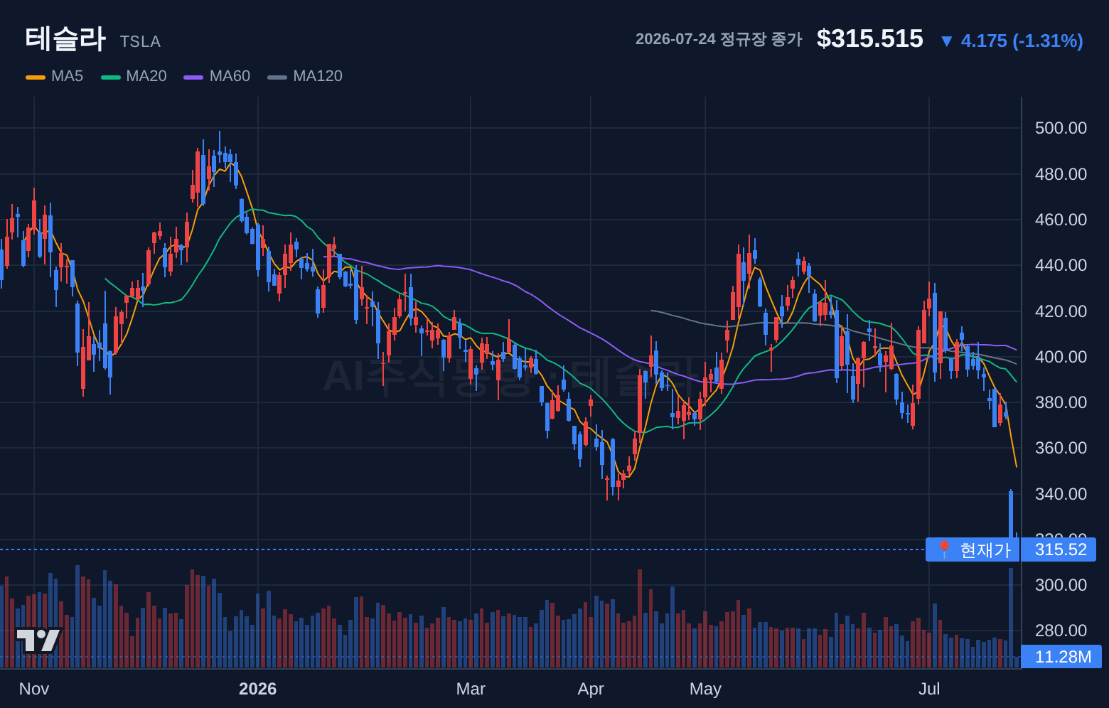 테슬라 (TSLA) 일봉 차트